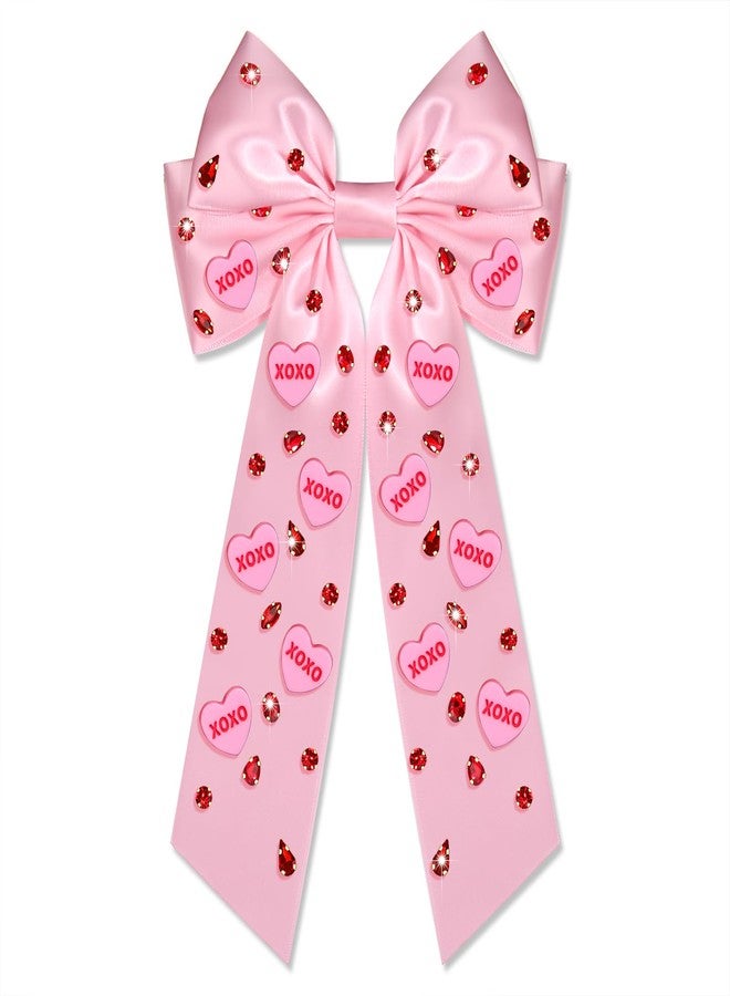 Boderier Valentines Day Hair Bows for Women Girls Conversation Candy Heart Hair Bow Clips Jeweled XOXO Hair Bows Valentines Day Gifts for Her Pink XOXO Heart - Image 1